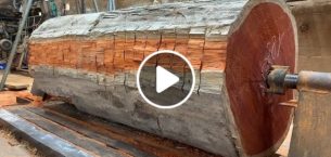Amazing Woodturning Crazy – Great Working Skills Of Carpenter With Giant Red Wood Lathe