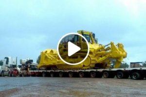 Massive Heavy Bulldozer Production Process. Extreme Dangerous Heavy-duty Equipment Operation Skill