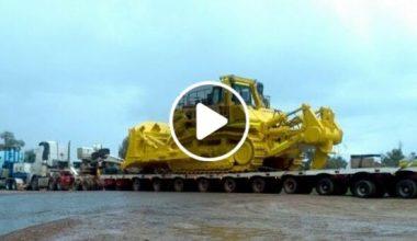 Massive Heavy Bulldozer Production Process. Extreme Dangerous Heavy-duty Equipment Operation Skill